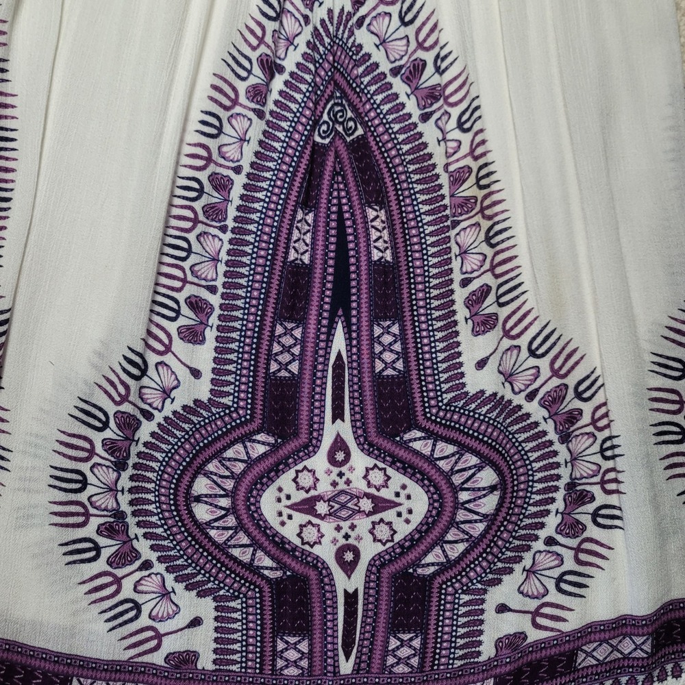 In Gear Women Purple White Dashiki Print Rayon Cover Up Mini Dress IRD305 OSFM - Picture 3 of 10